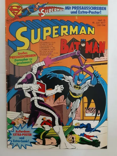 Superman Batman Nr.15 mit Poster Beilage und Sammelecke von 1977 Ehapa Verlag