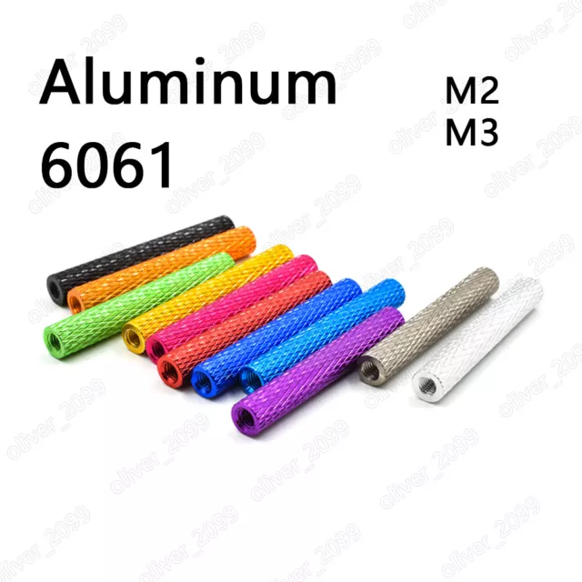 Colorful Aluminum 6061 Female-Female Threaded Round Knurled Standoff M2 M3