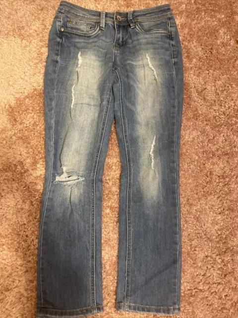 Dollhouse skinny jeans junior Women Size 3 distressed blue denim stretch Charley