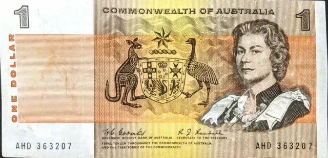 1967 COOMBS/RANDALL COMMONWEALTH OF AUSTRALIA $1 RARE Average CONDITION