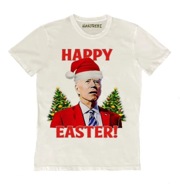 T-shirt  100% cotone Biden Buon natale Pasqua divertente ironico idea regalo