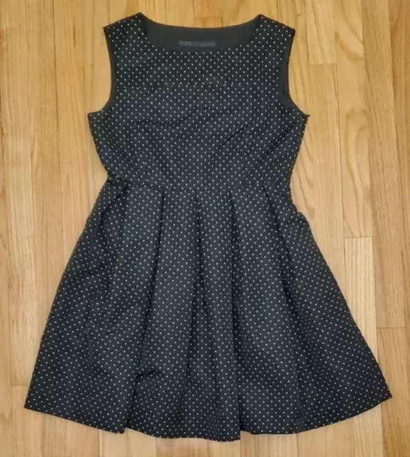 Zara Fit and Flare Midi Dress Womens Size Medium Black Sleeveless Polka Dot