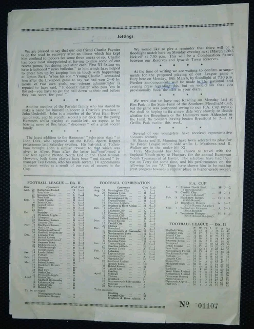 WEST HAM UNITED Home Programme v Bristol Rovers 10/03/1956. £3.83 ...