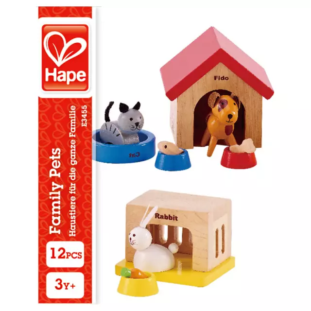 Hape Family Pets Wooden Doll House With Happy Dog Cat Bunny For Kids Age 3+ New 3