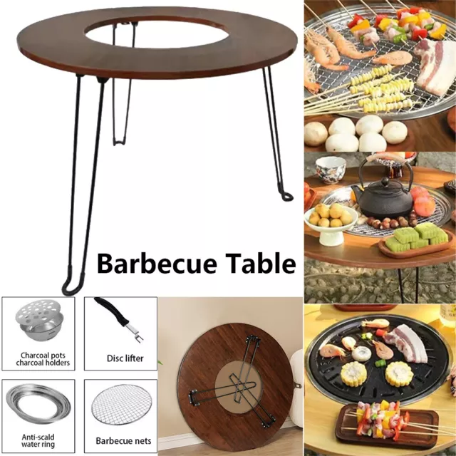 31.4" Round Large Dining Table Portable Outdoor Fire Pit Table BBQ Grill Camping