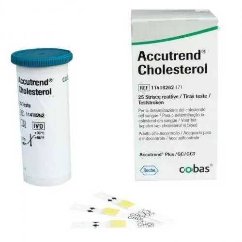 Paquete de 25 tiras reactivas de colesterol Roche Accutrend - CADUCIDAD 03/2024