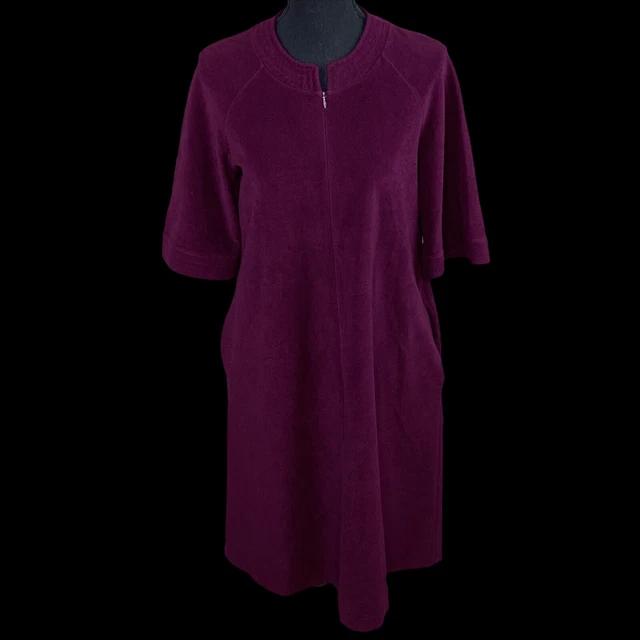 Vintage Vanity Fair Short Half Zip Up Robe W Pockets OS Maroon