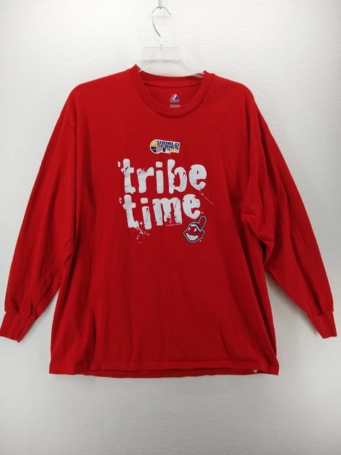 Cleveland Indians 2007 World Series Tribe Time MLB Red Long Sleeve Men's Sz 2XL