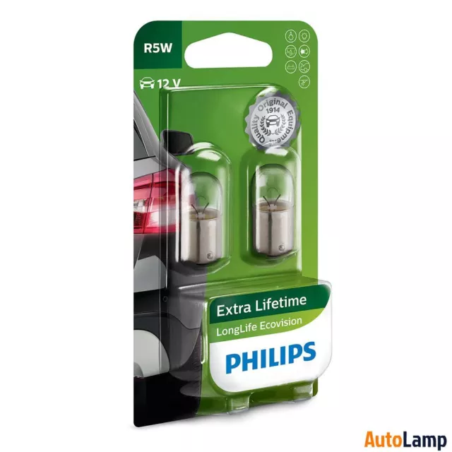 PHILIPS R5W LongLife EcoVision Halogen Bulb 507 12V 5W BA15s 12821LLECOB2 Twin