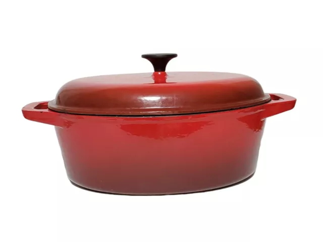 Large Hombre Crofton Red Enameled Cast Iron 12 Oval Dutch Oven W/Lid