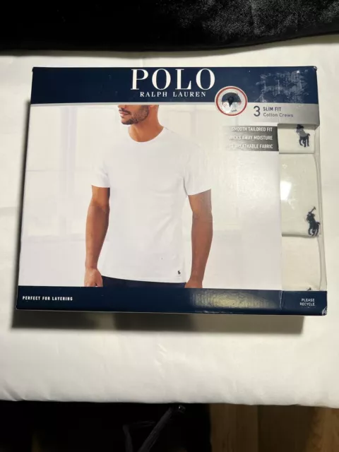 New Polo Ralph Lauren 3 Pack  Crew T-Shirts Mens White Slim fit S ,