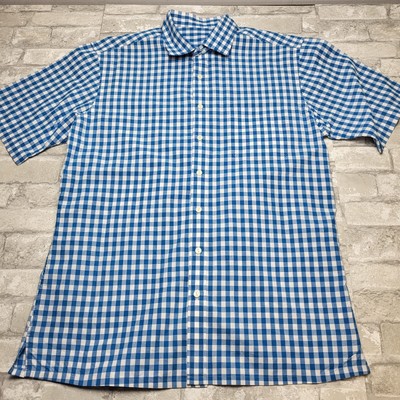 J. Hilburn Men's Casual Shirt Button Down Short Sleeve Blue Check Large GDP
