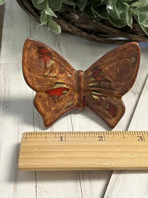 Rare 70's estate sale find Ceramic macrame brown butterfly vintage bead #3255E