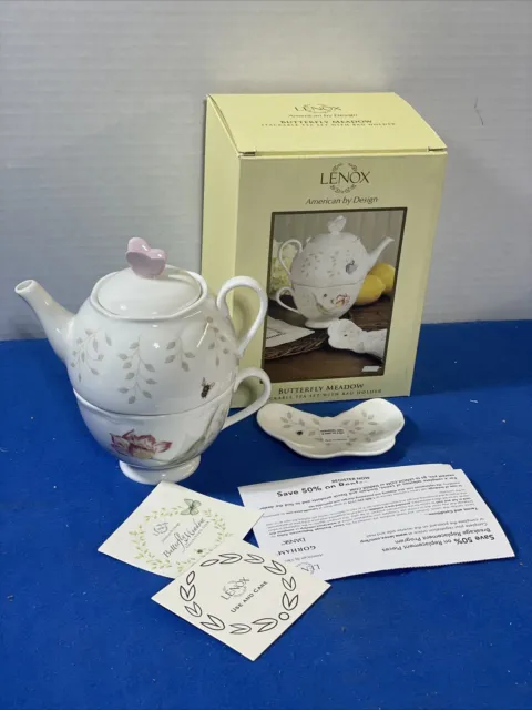 Lenox Butterfly Meadow Stackable Tea Set w Bag Holder New  In Box 644723