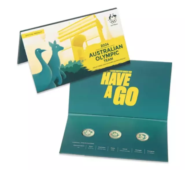 2024 AUSTRALIAN OLYMPIC Team 2 Coins in Folder 3 Coins 20.51