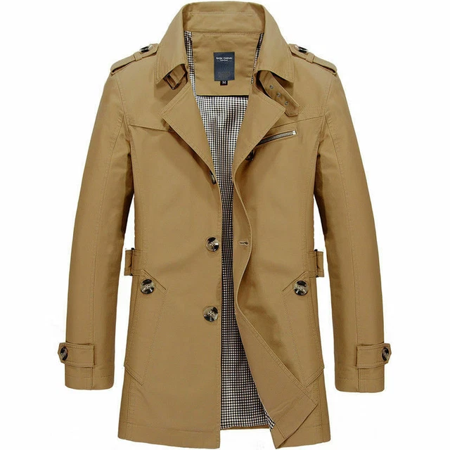 Mens Fashion Slim Fit Casual Cotton Blend Trench Coat Mid-Long Jacket Overcoat