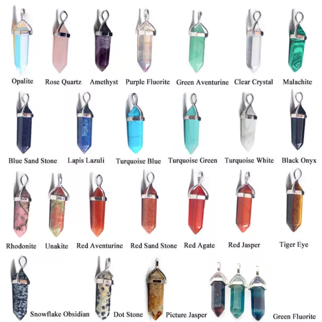 5PCS Natural Gemstones Crystal Quartz Necklace Pendant Chakra Healing Stone 4