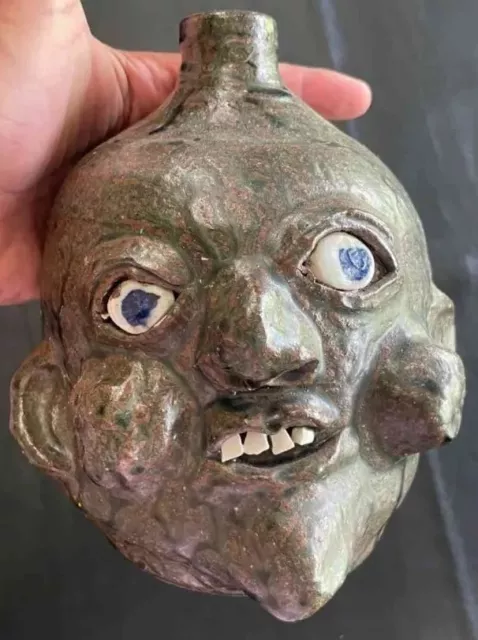 Rare Grace Nell Hewell Pottery Face Jug, 2009 Folk Art Detailed And Unique