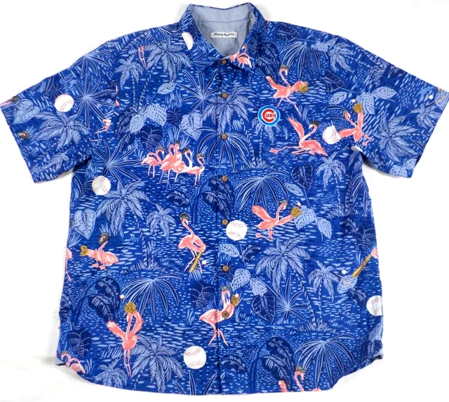 #1381 Tommy Bahama Chicago Cubs Flamingo Hawaiian Jersey Shirt Mens Xl