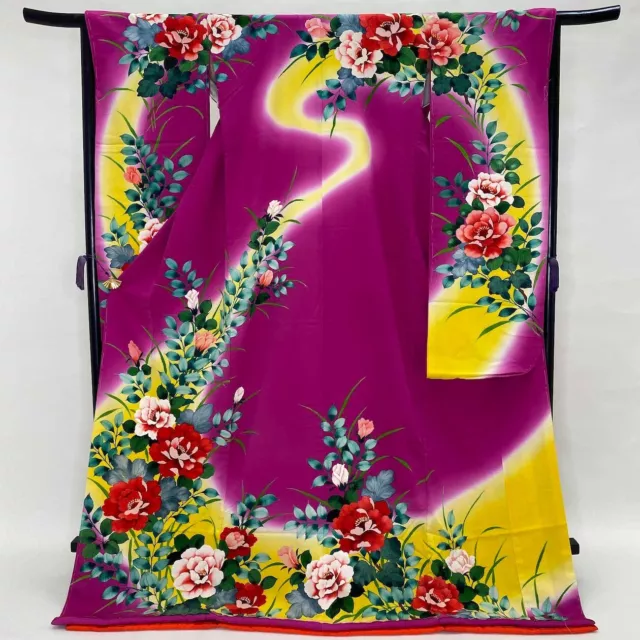 Furisode Color Uchikake VINTAGE Japanese Kimono Silk Purple classic G-693