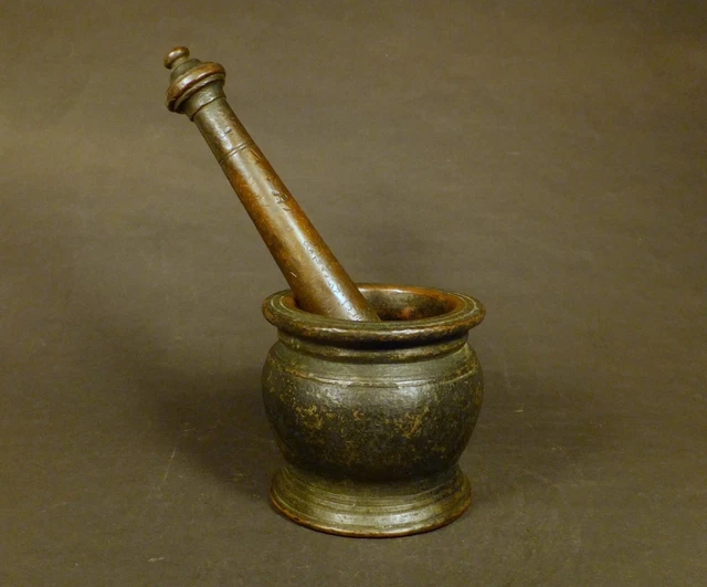 Antiker BRONZE MÖRSER mit Signatur  Indien 17.Jh. Barock Mortier Apotheke MORTAR