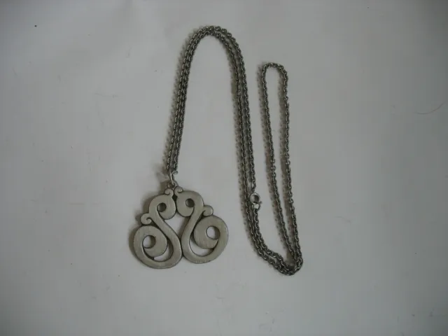 Vintage Towle pewter pendant #8623 w 29" chain scrollwork jewelry