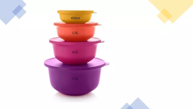 Tupperware  Aloha Bowl Set of 4 - Papaya Watermelon Radish & Rhubarb Color New