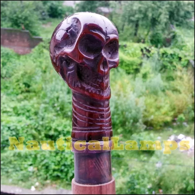 Nautique Antique Style Crâne Poignée Vintage en Bois Bâton de Marche Canne