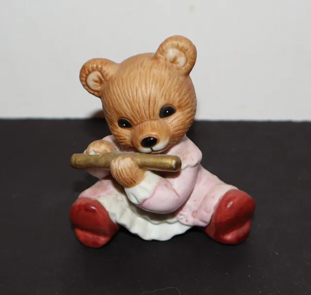 Homco Miniature Porcelain Girl Bear Playing Flute Figurine # 1422 Orchestra
