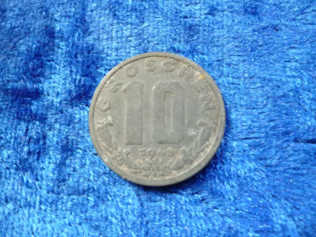 Austria Post War Zinc 10 Groschen 1948 Fine