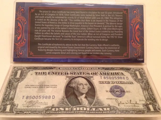 1935 Series $1 One Dollar Depression Era Silver Certificate - Presentation Cased