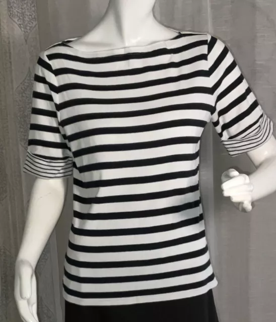 Lauren Ralph Lauren Women’s Top Large Short Sleeve Black And White Stripe