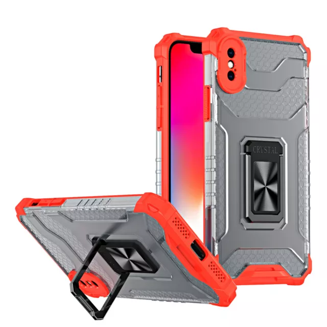 Coque robuste avec support bague en cristal pour iPhone XS / iPhone X - Rouge