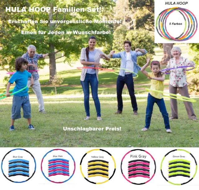 HULA HOOP Reifen Fitness Sport Bauchtrainer Aerobic-Set Erwachsene Kinder Family