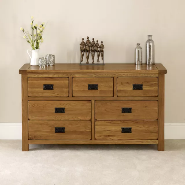 Rustic Oak Large Wide 7 Drawer Chest of Drawers - Bedroom Furniture - RS07