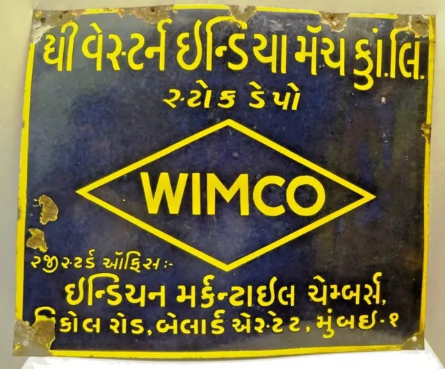 Vintage Porcelain Enamel Sign Matchbox Wimco Brand Advertising Shop Display Old