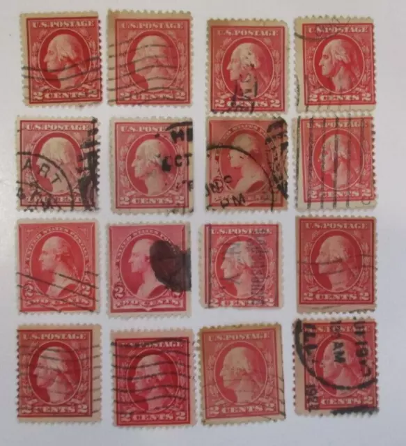 U.S. USED (16)  2c RED WASHINGTON Sc#Un/Ckd "  See Pic