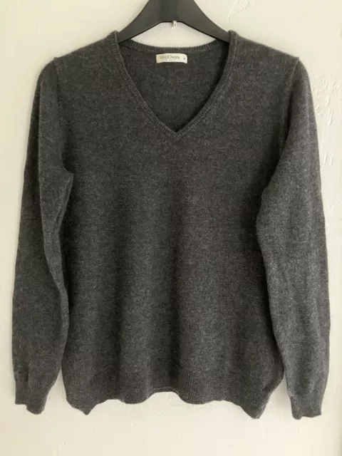 Woolovers  V Neck Jumper Charcoal Grey Merino Wool & Cashmere Size M Vgc