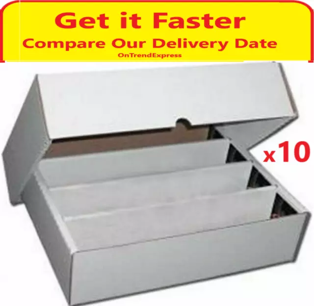 10 x Cardboard 3200ct Trading Card Storage Box with Lid Holds up to 32000 Cards