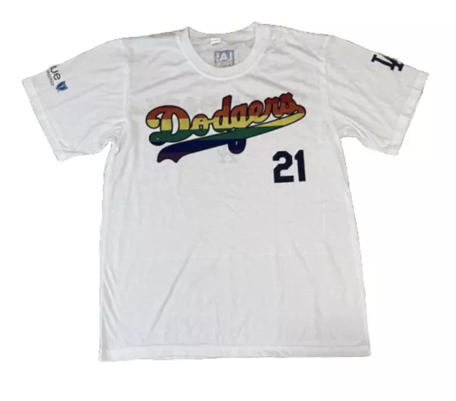 MLB Uomo S M La Los Angeles Dodgers Lgbt Gay Pride Argomento Notte T-Shirt Sga