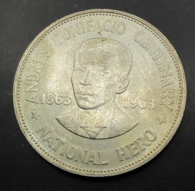 Philippines One Peso 1963 Andres Bonifacio Commemorative Silver Coin* Lot#643