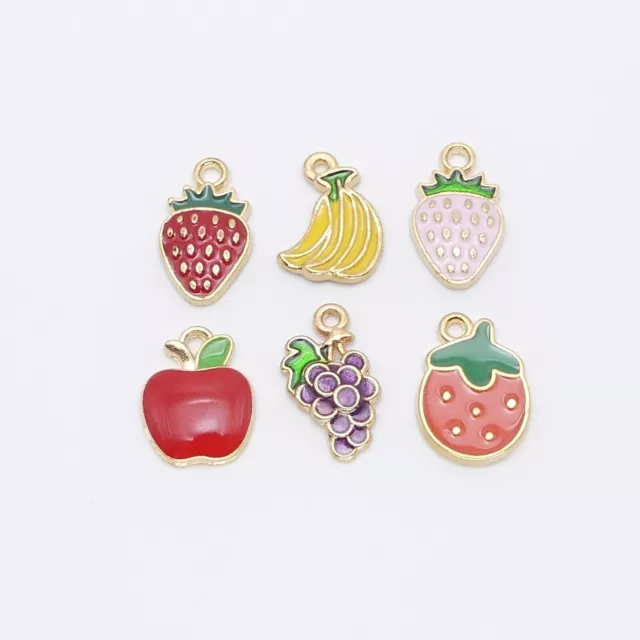 6 Mixed Fruit Enamel Charms Jewellery Making Craft Supplies Banana Apple 2