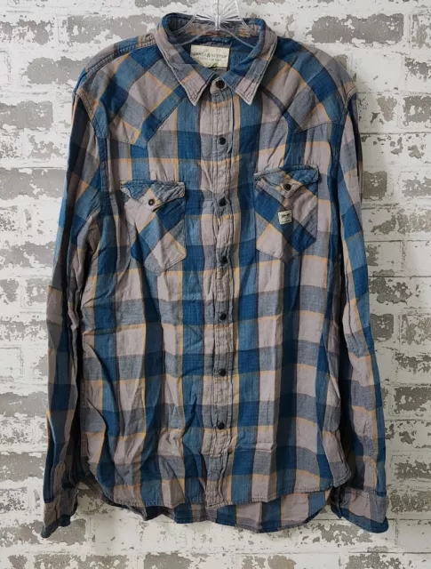 Denim & Supply Ralph Lauren Shirt Men's Large Blue Pearl Snap Western Cowboy