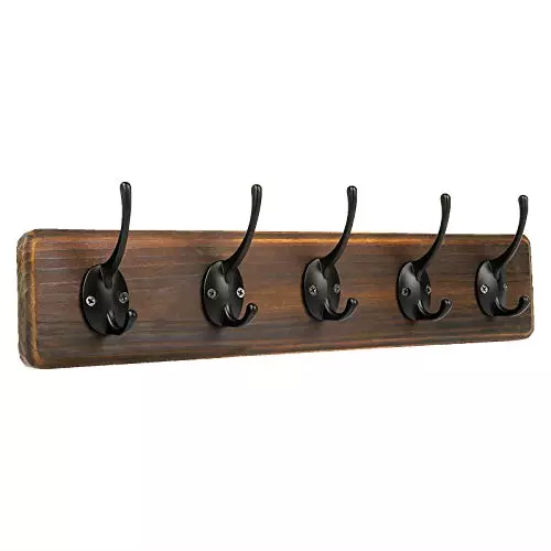 PHINGEER Rustic Wooden Wall Mount Coat Rack Hanging Coat Rack with 5 Decorati...