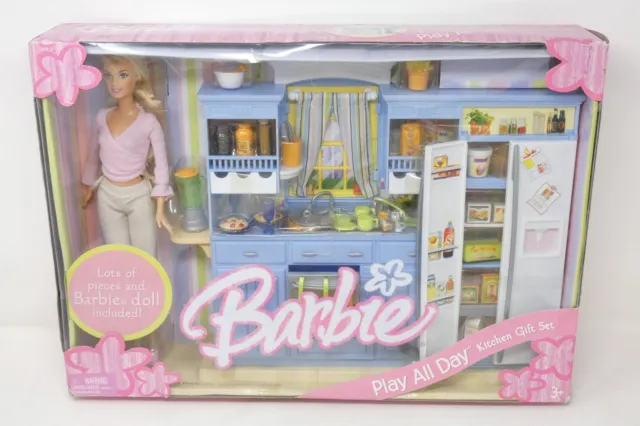 PLAY ALL DAY KITCHEN GIFT-SET WITH BARBIE DOLL~NRF MINT & SEALED BOX~MANY  PIECES