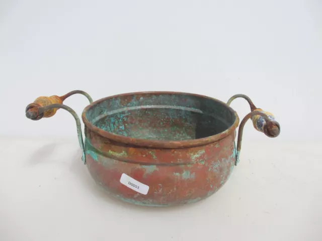 Vintage Copper Trough Tub Old Planter Plant Pot Porcelain Brass Handles Antique