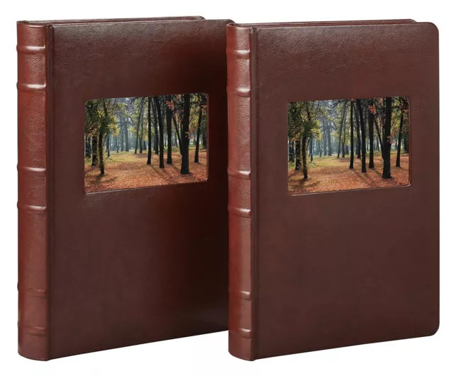Paquete de 2 álbumes de fotos de cuero unido (3 ups marrón)