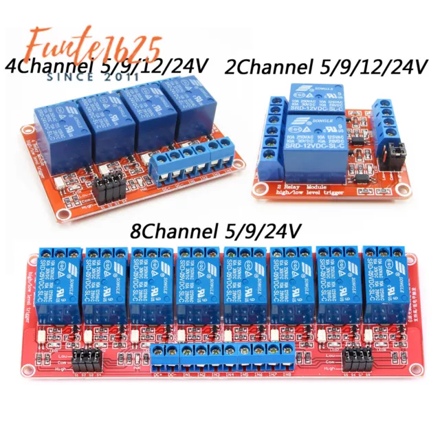 2/4/8 Channel Relay Module Board With Optocoupler High/Low Level Trigger 5V-24V