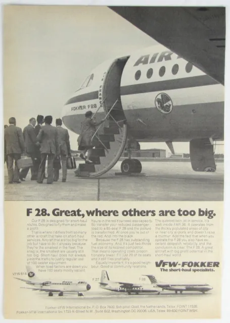 Vintage 1975 Air France Airlines VFW-Fokker F28 Aircraft Print Ad