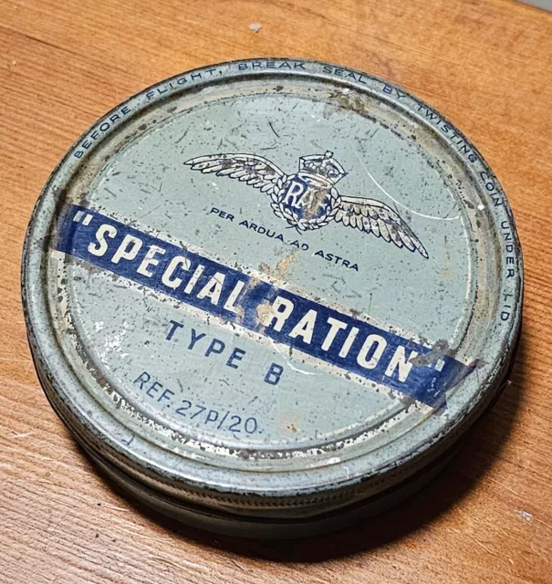 Rare WW2 RAF Special Ration Type B Tin Ref:27P/20